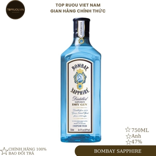 [Chính hãng] Rượu Gin TOP RƯỢU - Bombay Sapphire 750ml - hàng thật - giao nhanh