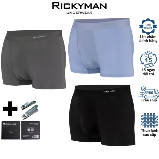 Combo 2 quần lót nam thun lạnh cao cấp Rickyman Ice Sense Boxer, kháng khuẩn, khử mùi, thoải mái 24h