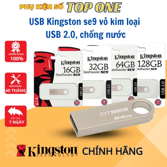 USB Kingston SE9 64Gb/32Gb/16Gb/8Gb/4Gb/2Gb [Hàng chất lượng] - USB 2.0, chống nước, Bảo hành 5 NĂM LỖI 1 đổi 1